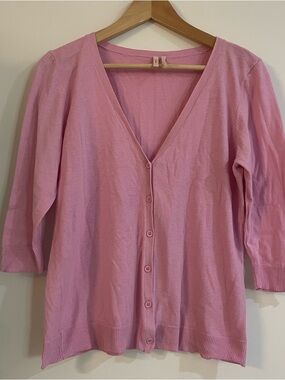 Frenchi Light Pink V-Neck Button Down 3/4 Sleeve Cardigan